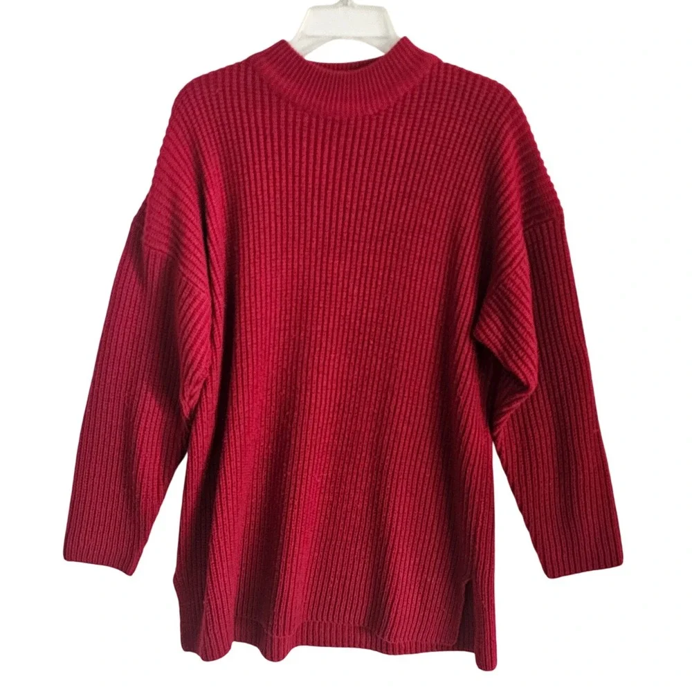 Vintage Forenza Red Ribbed Mock Neck Long Sleeve Tunic Sweater Size L